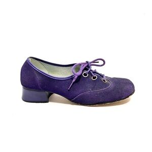 Vintage 1960s purple vegan suede mid lace up heeled oxfords
